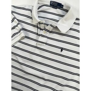 Polo Ralph Lauren Men's XL White‎ Blue Striped Polo Shirt Short Sleeve Blue Pony